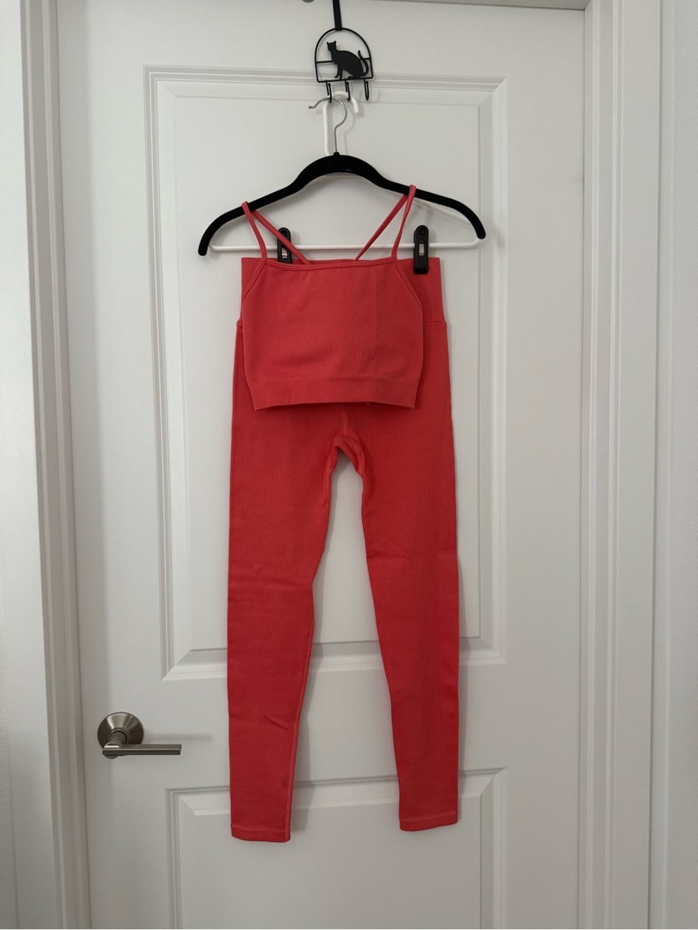 STRONGER Coral Ribbed Two-Piece Active Set - Crop Tank + Leggings